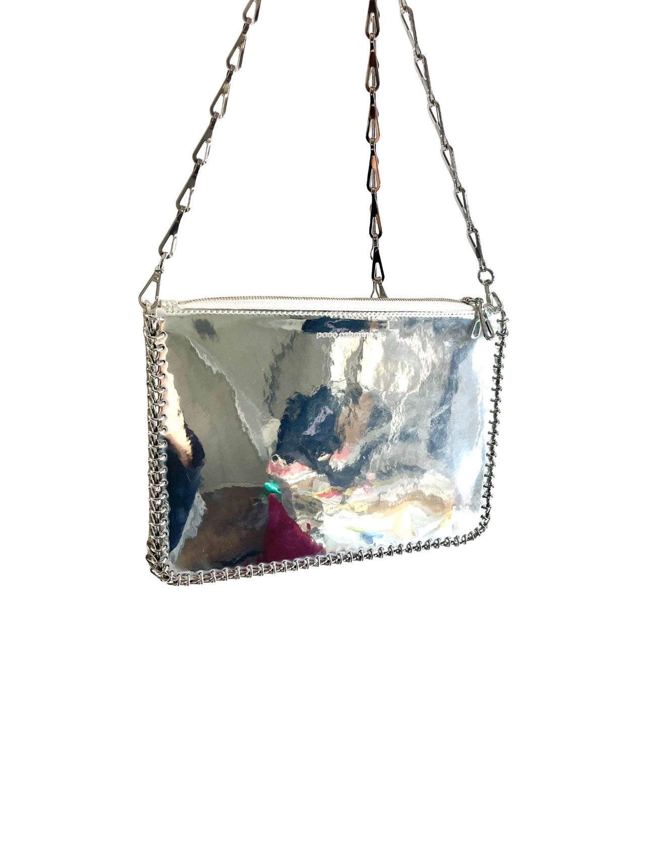 Paco Rabanne Leather Silver Mirror Chain Bag Elegant & Edgy