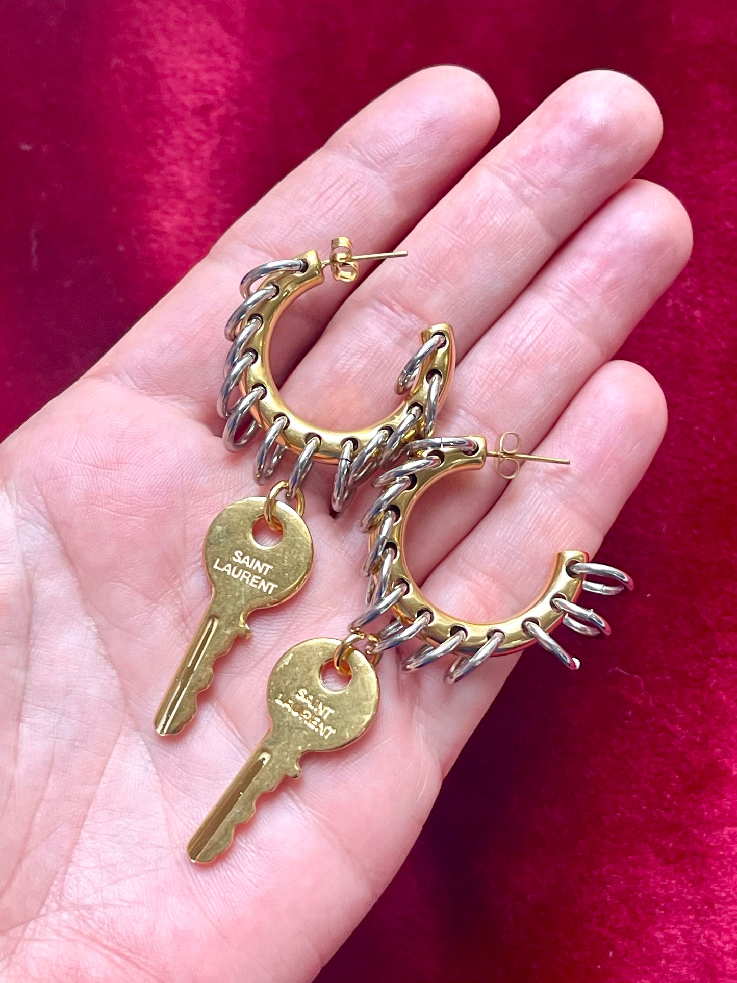 Modified Hoop Earrings Vintage Saint Laurent Golden Keys