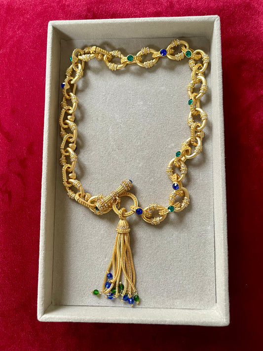 Gold Plated Necklace Multicolored Beads Haute Couture Style
