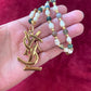 YSL Refurbished Enameled Gold Vintage Charm Pendant Pearl Necklace