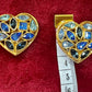 Vintage Yves Saint Laurent Blue Heart Crystal Earrings – Gold Tone