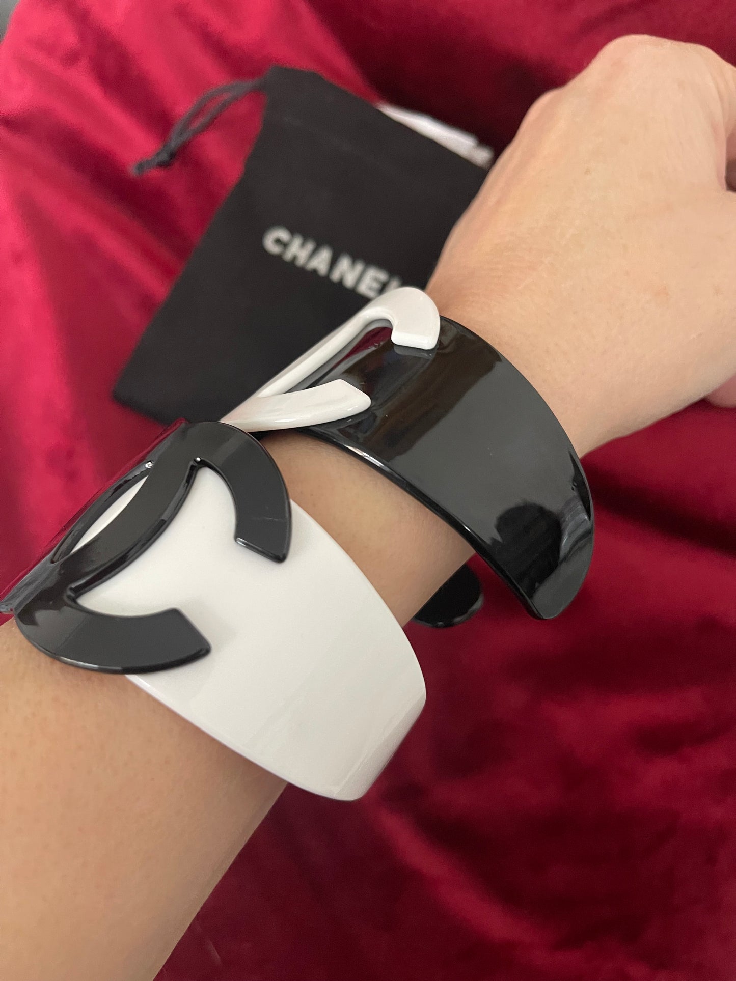 Plastic Chanel Monogram Cuff Bracelet