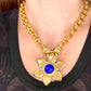 Rare Authentic Vintage Gold Flower Blue Rhinestone Yves Saint Laurent Brooch Pendant