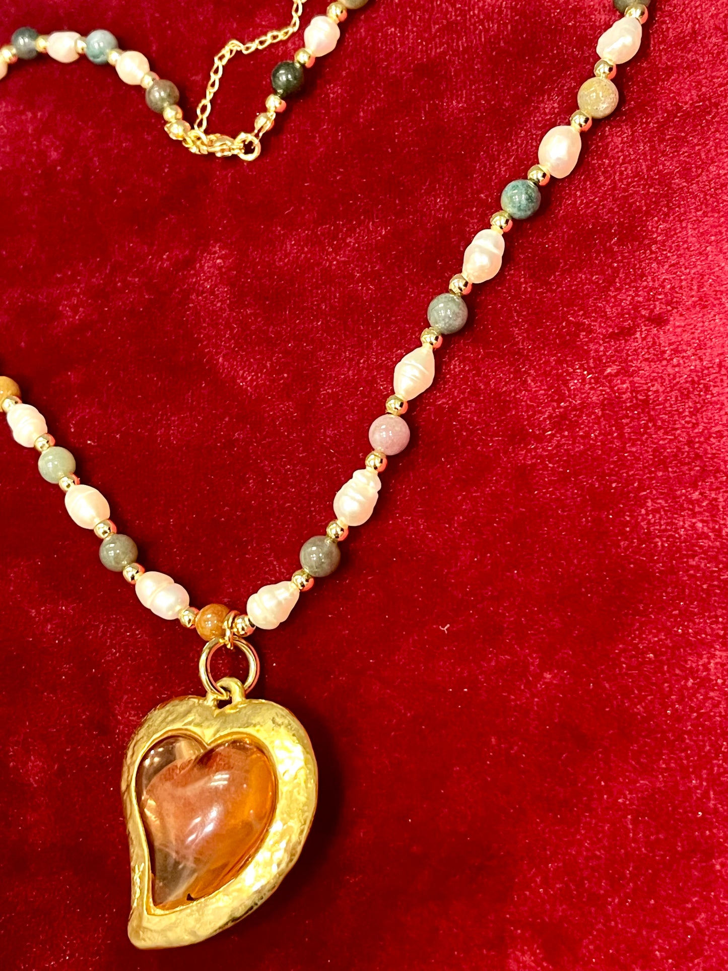 Vintage Yves Saint Laurent Rose Petal Heart Pendant Pearl Necklace