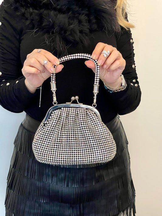 Trendy Silver Rhinestones Handbag Haute Couture Style
