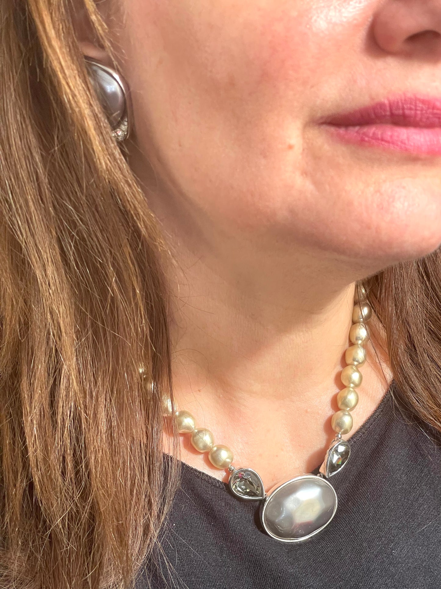 Vintage Yves Saint Laurent Jewelry Set – Necklace & Clip Earrings Late 1970s -80s