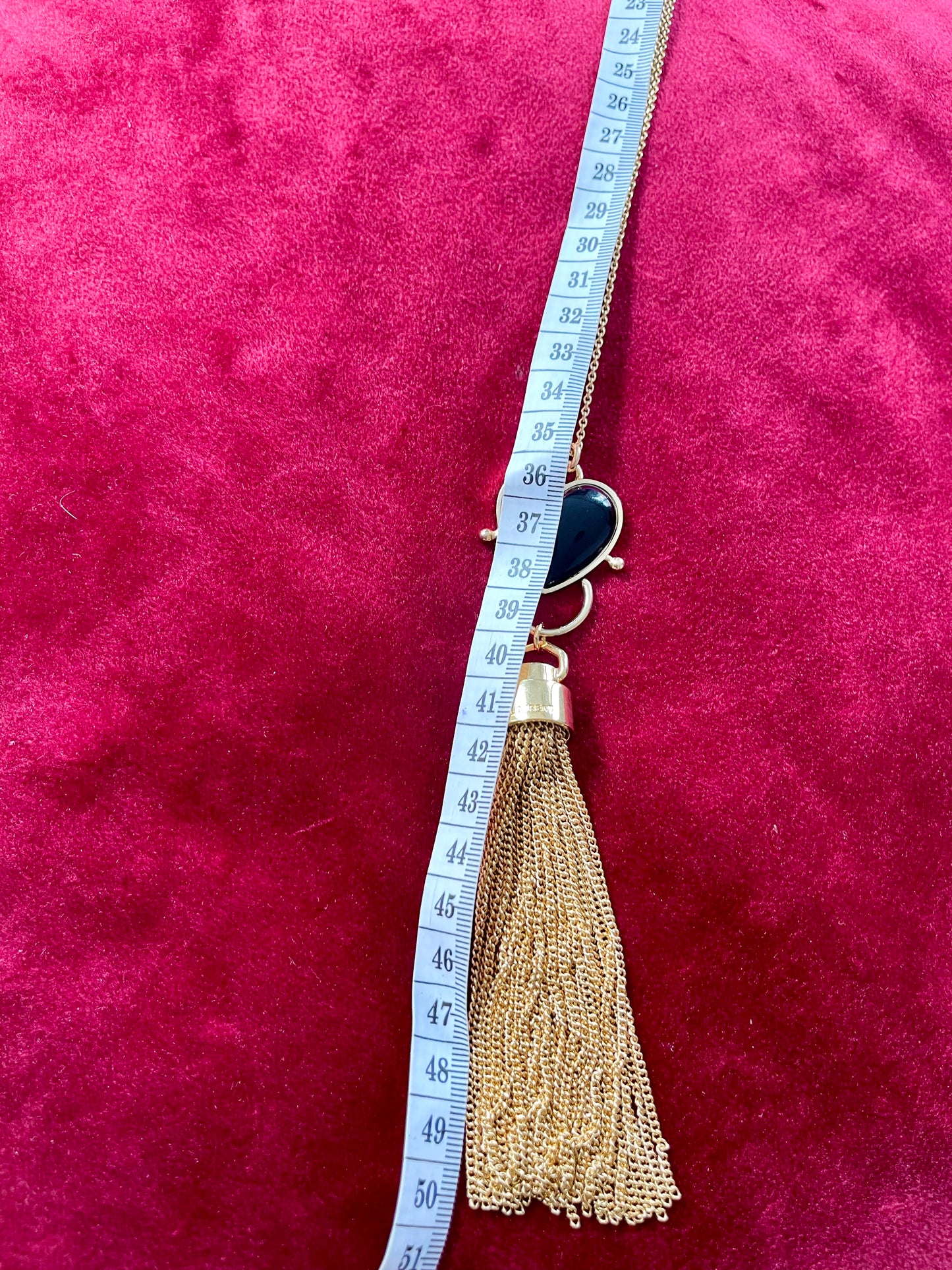 Mutton Collet Black Resin Heart Necklace with Attached Saint Laurent Tassel Charm