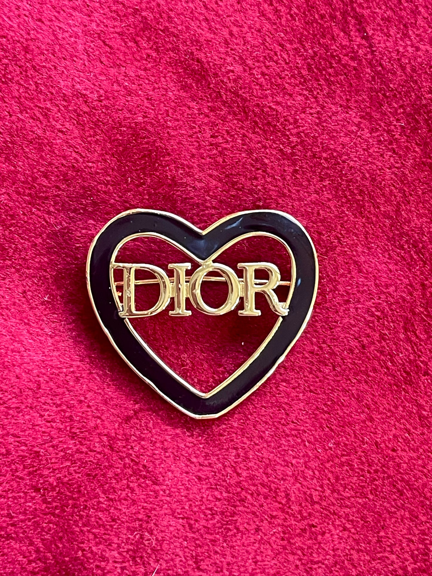 Vintage Black Enamel Dior Heart Brooch