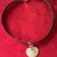 Vintage Yves Saint Laurent Heart Seashell Pendant on Black Leather Necklace
