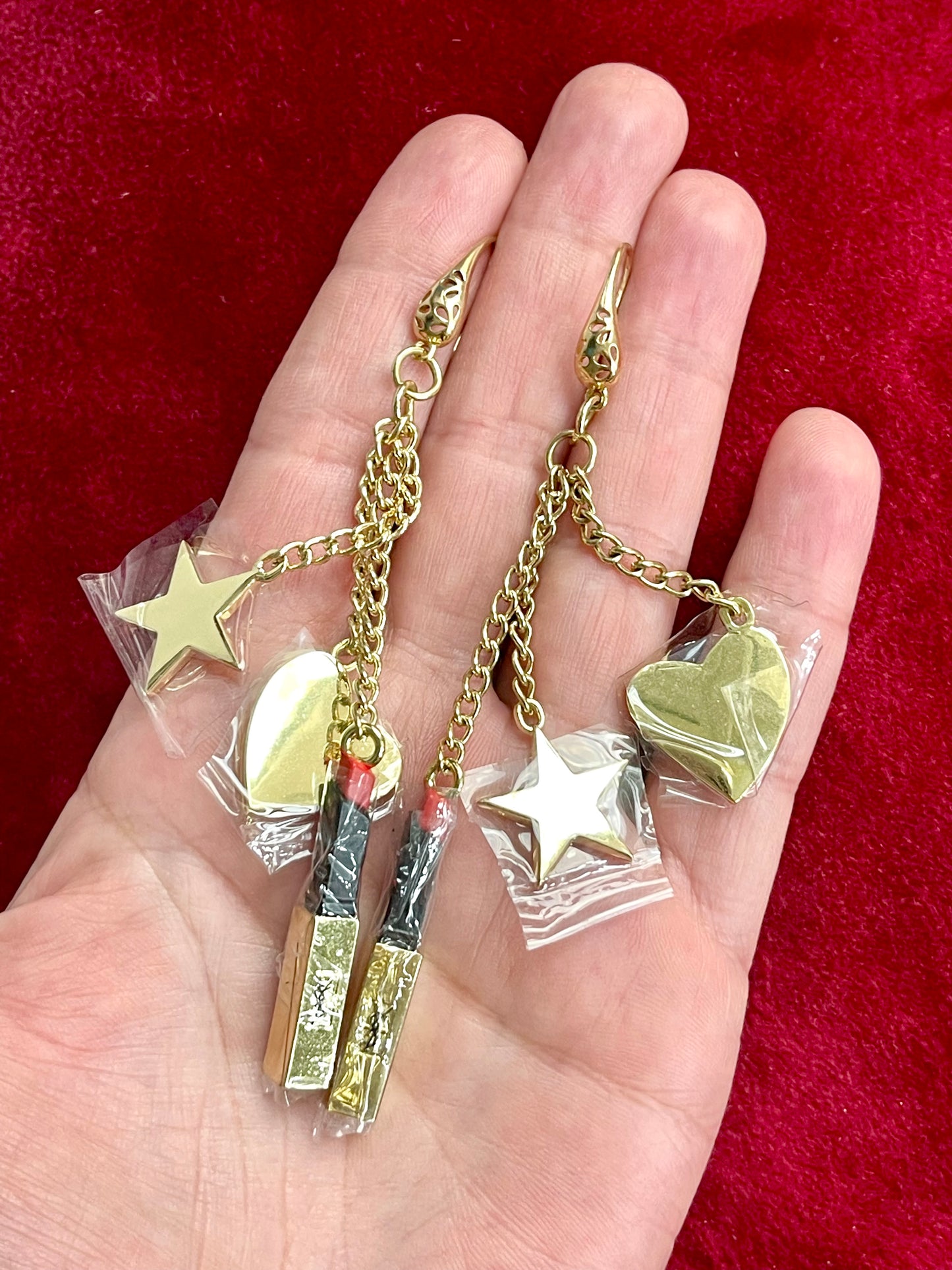 Yves Saint Laurent Beauté Vintage Bag Charms Upcycled Long Chain Earrings – Gold Tone