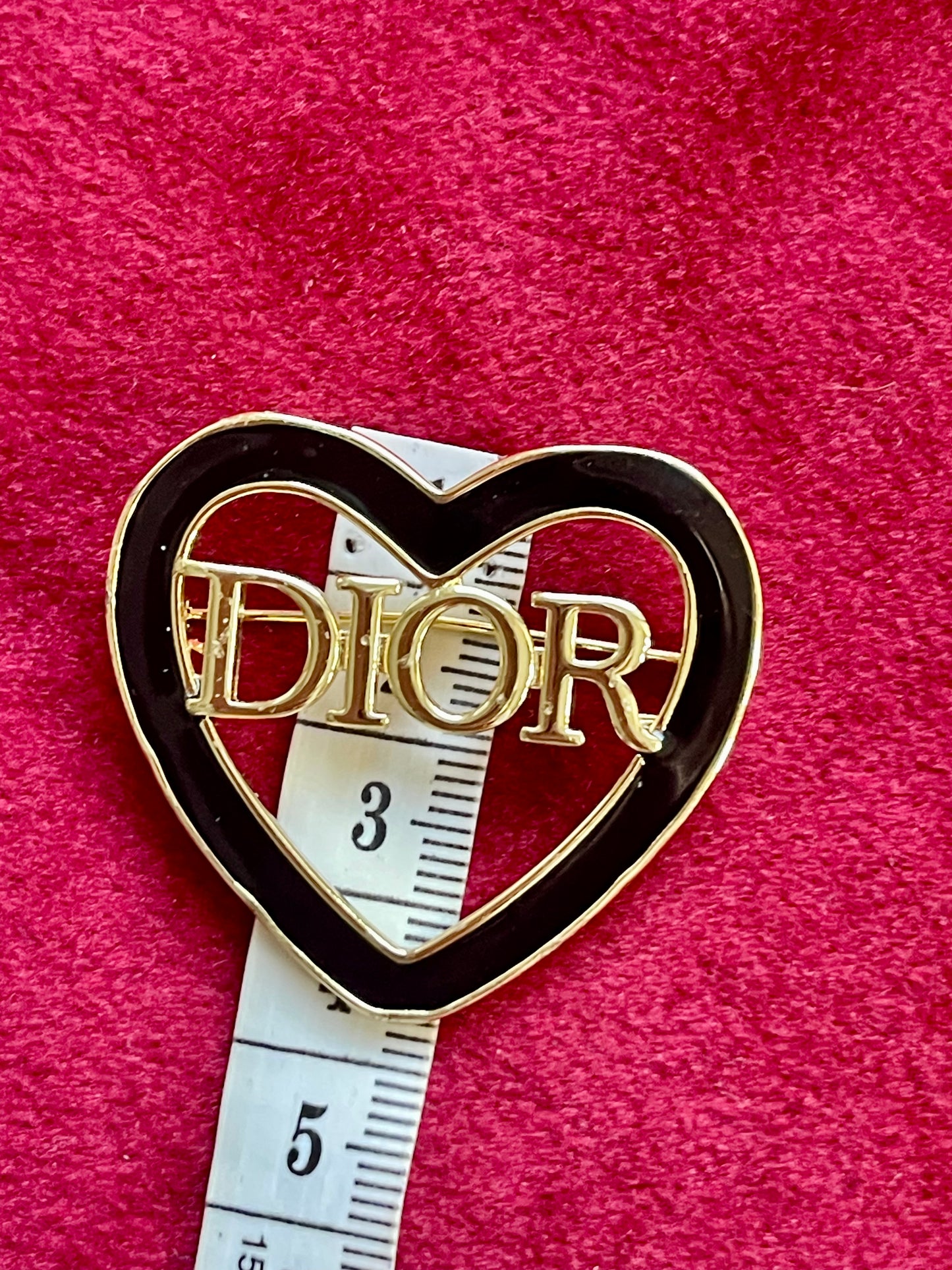 Vintage Black Enamel Dior Heart Brooch