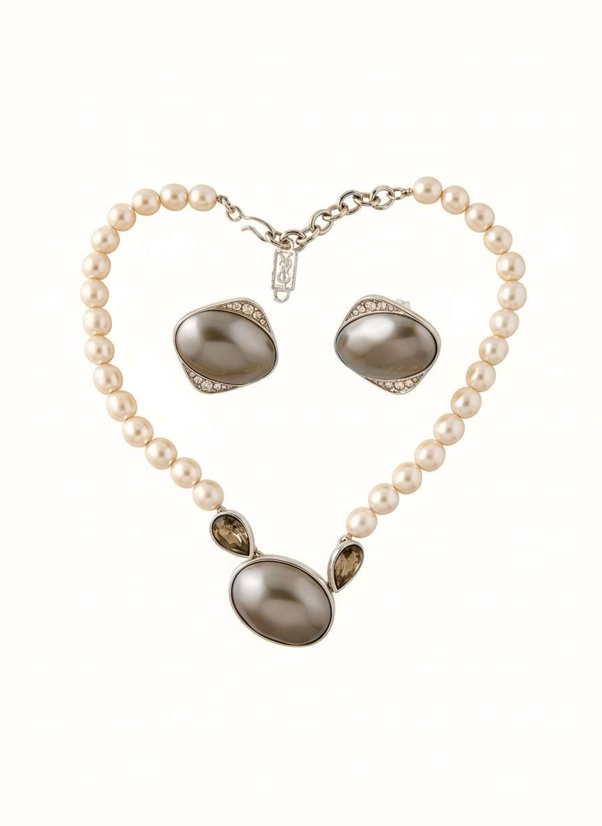 Vintage Yves Saint Laurent Jewelry Set – Necklace & Clip Earrings Late 1970s -80s