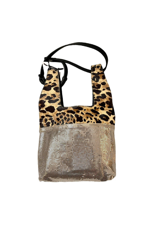 Paco Rabanne gold pixel metal and panther fur shoulder bag 