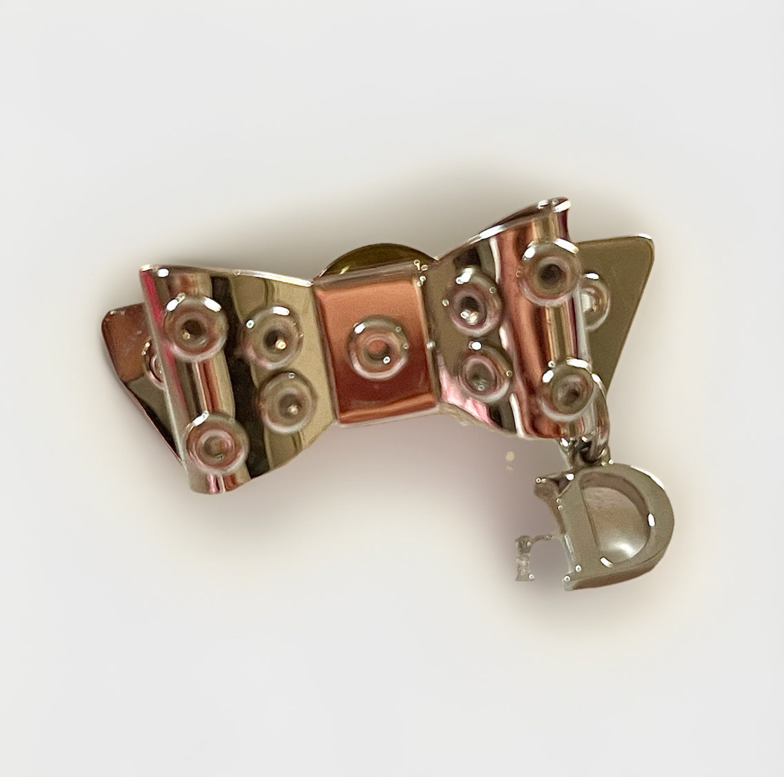 Dior Ribbon Silver Charm Pin Brooch