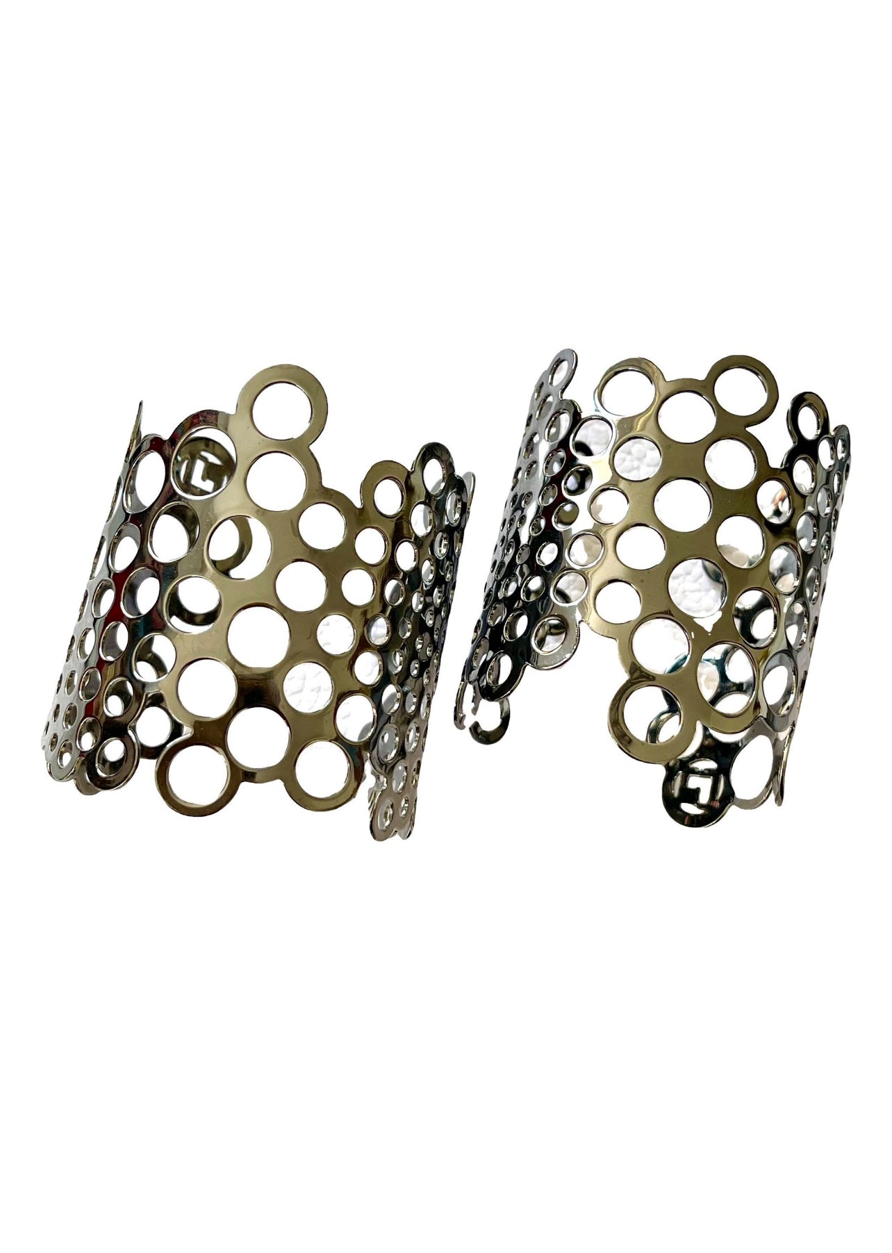 Set of 2 Vintage Paco Rabanne Cuff Bracelets – Black Gunmetal Silver Tone, Lady Million Inspired