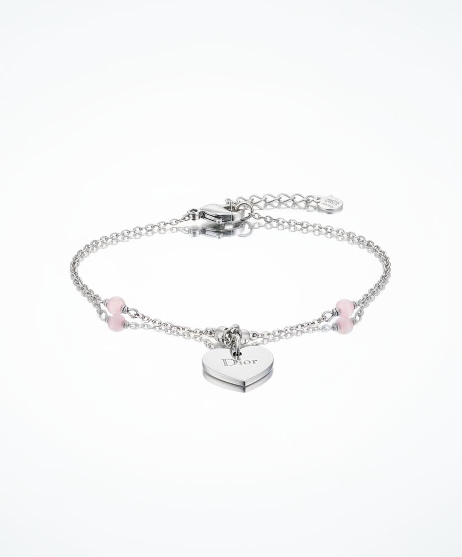 Vintage Dior silver tone rose beads chain bracelet with D charm signed 