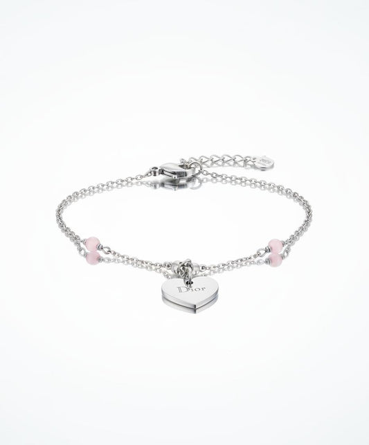 Vintage Dior silver tone rose beads chain bracelet with D charm signed 