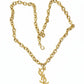 Authentic YSL oversized gold logo bag charm pendant repurposed into a long chain necklace displayed on white background 