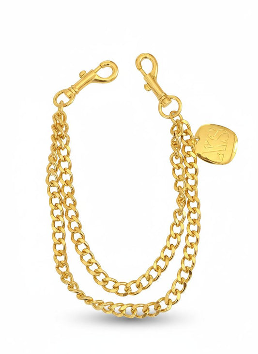 One of a kind vintage Paco Rabanne chain necklace gold finish On white background 