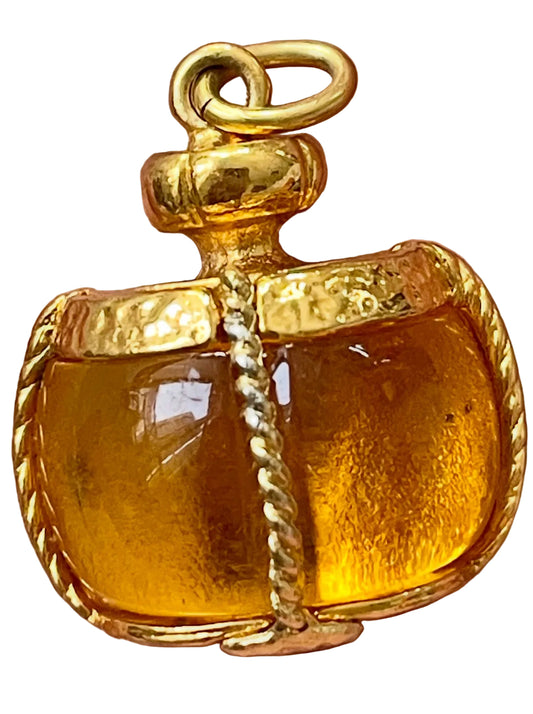 Yves Saint Laurent Champagne refurbished vintage pendant front view signed YSL with rope like detail