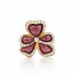 Yves Saint Laurent Vintage Floral Statement Ring Gold Tone with Pink Enamel & Crystals