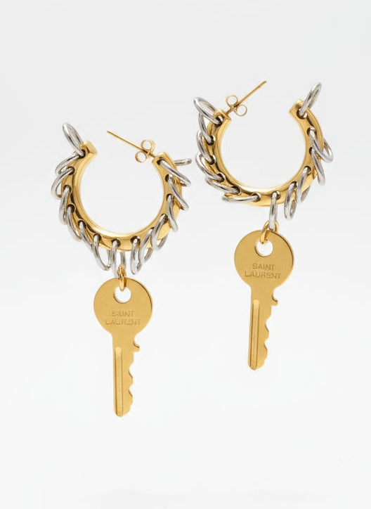 Boucles d'oreilles créoles modifiées Vintage Saint Laurent Golden Keys