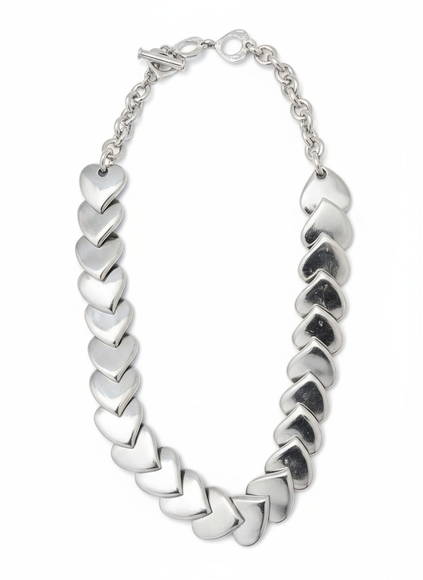 heart shaped vintage Yves Saint laurent silver necklace chain, statement piece jewellery 