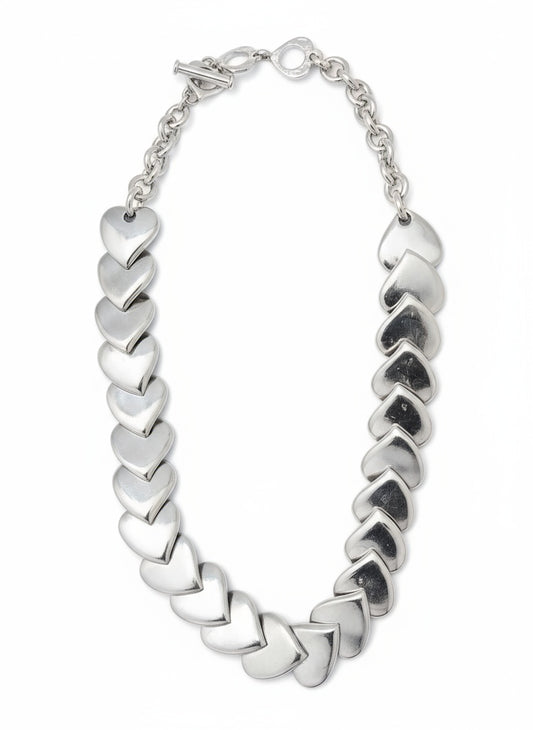 heart shaped vintage Yves Saint laurent silver necklace chain, statement piece jewellery 