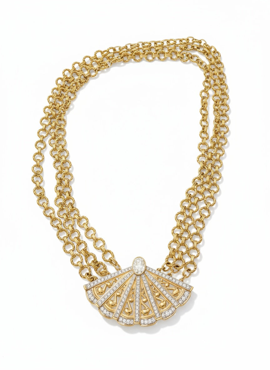 Rare vintage Yves Saint Laurent fan pendant statement necklace 