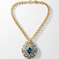 Arty Yves Saint Laurent vintage gold plated blue rhinestones statement pendant necklace brooch rare items 