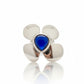 Vintage Yves Saint Laurent Flower Ring – Silver Tone with Deep Sea Blue Acrylic Stone (Adjustable)