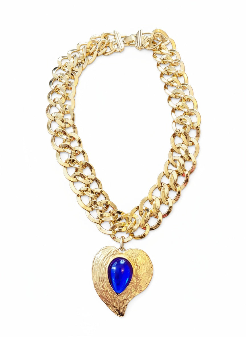 Arty rare statement Yves Saint Laurent gold pendant gold plated Monet vintage necklace 80s 