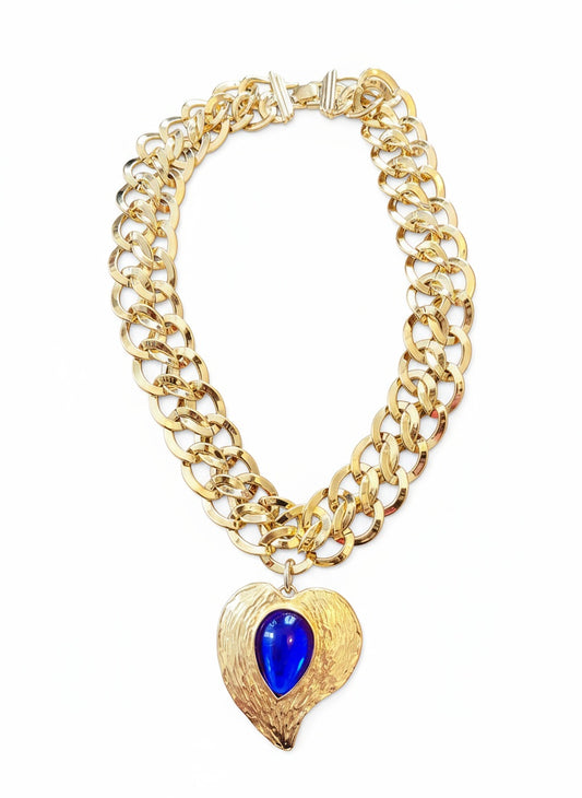 Arty rare statement Yves Saint Laurent gold pendant gold plated Monet vintage necklace 80s 