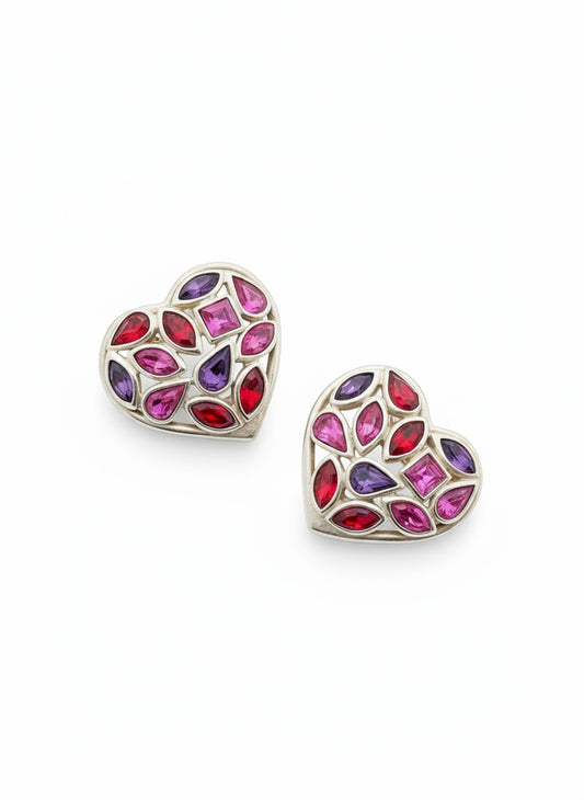 Saint Laurent colored crystal heart earrings