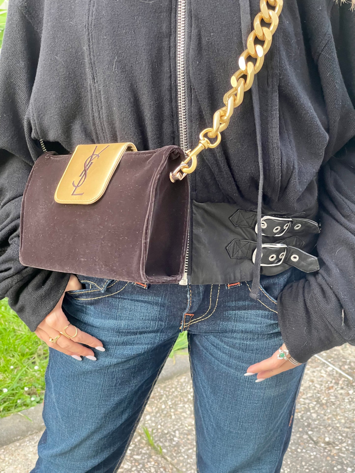 Brown velvet YSL clutch bag