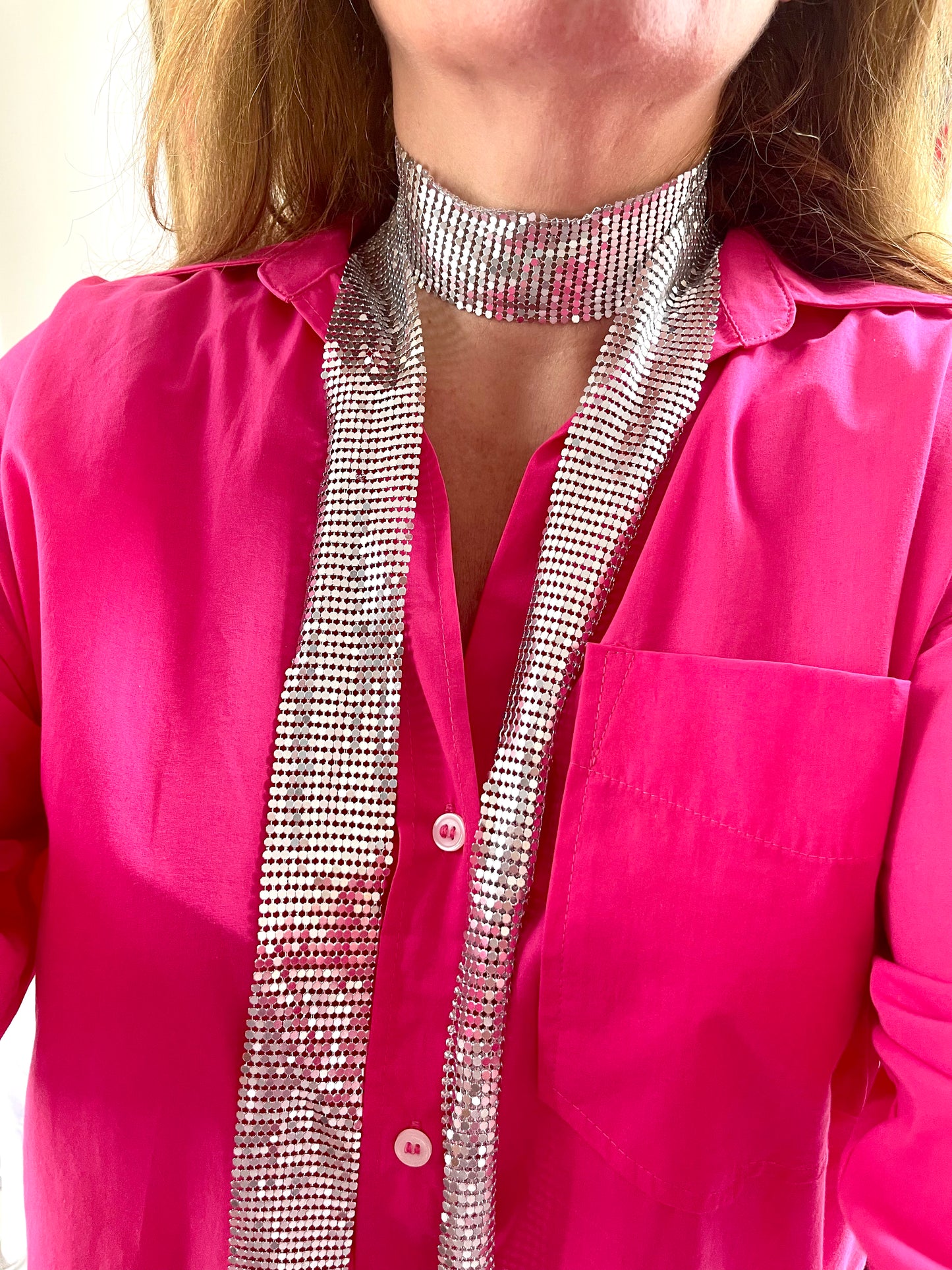 Collier Foulard Pixel Métal Rose