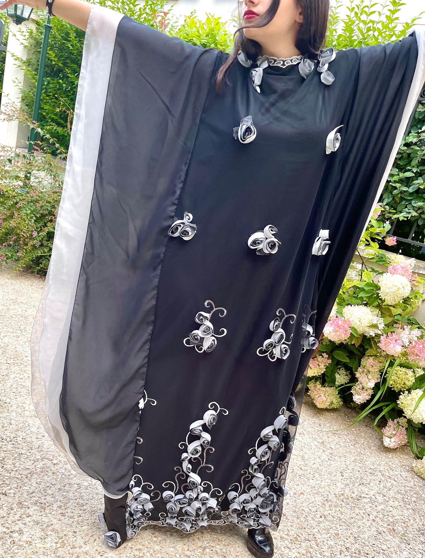 Handmade Black & White Abaya Dress