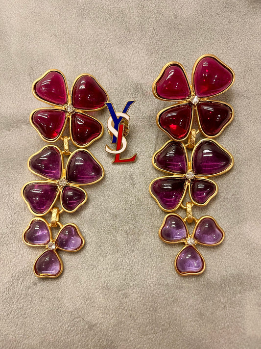 Pendientes de trébol y pin YSL francés esmaltado