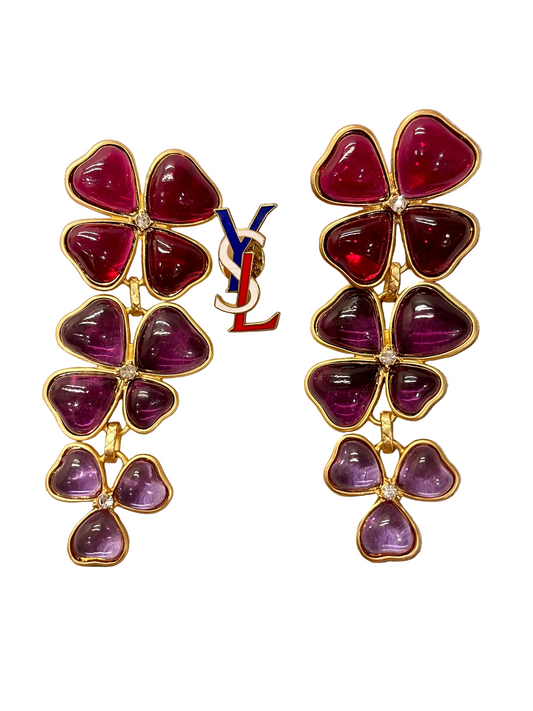 Clover Earrings & Enameled French YSL Pin
