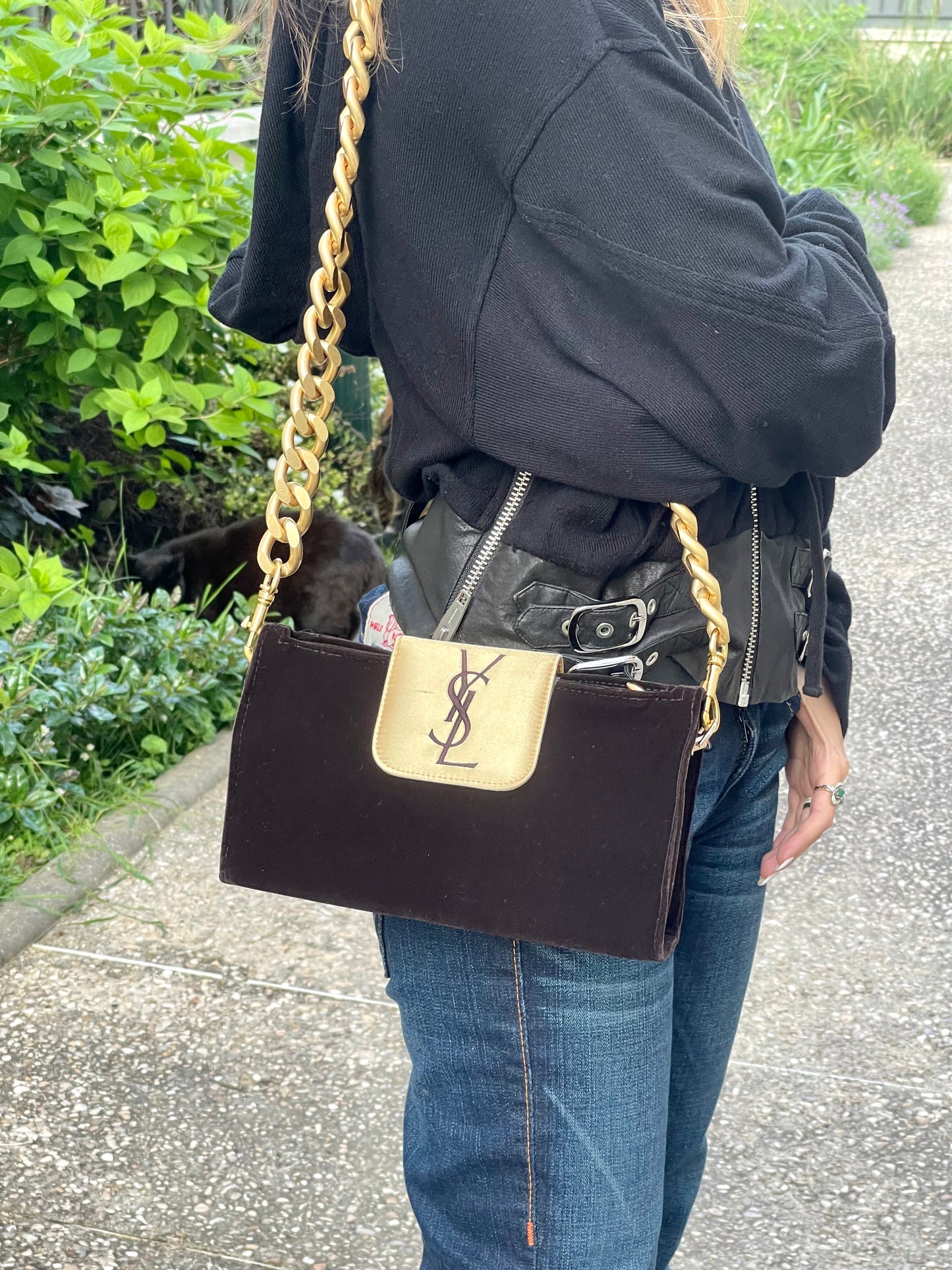 Brown velvet YSL clutch bag