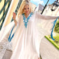 Handmade White & Blue Chiffon Abaya Dress