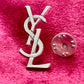 Silver Tone Authentic YSL Unisex Metal Pin Daily Use