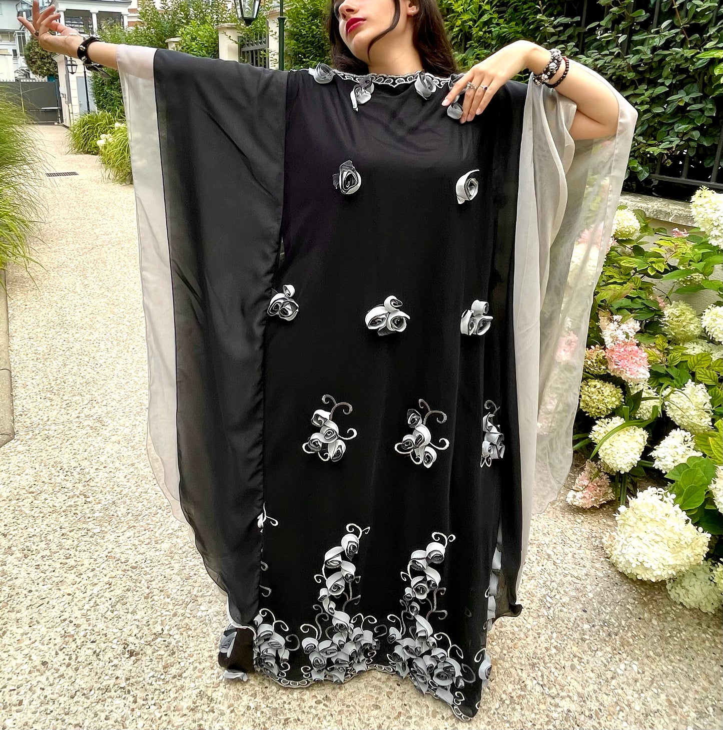 Handmade Black & White Abaya Dress