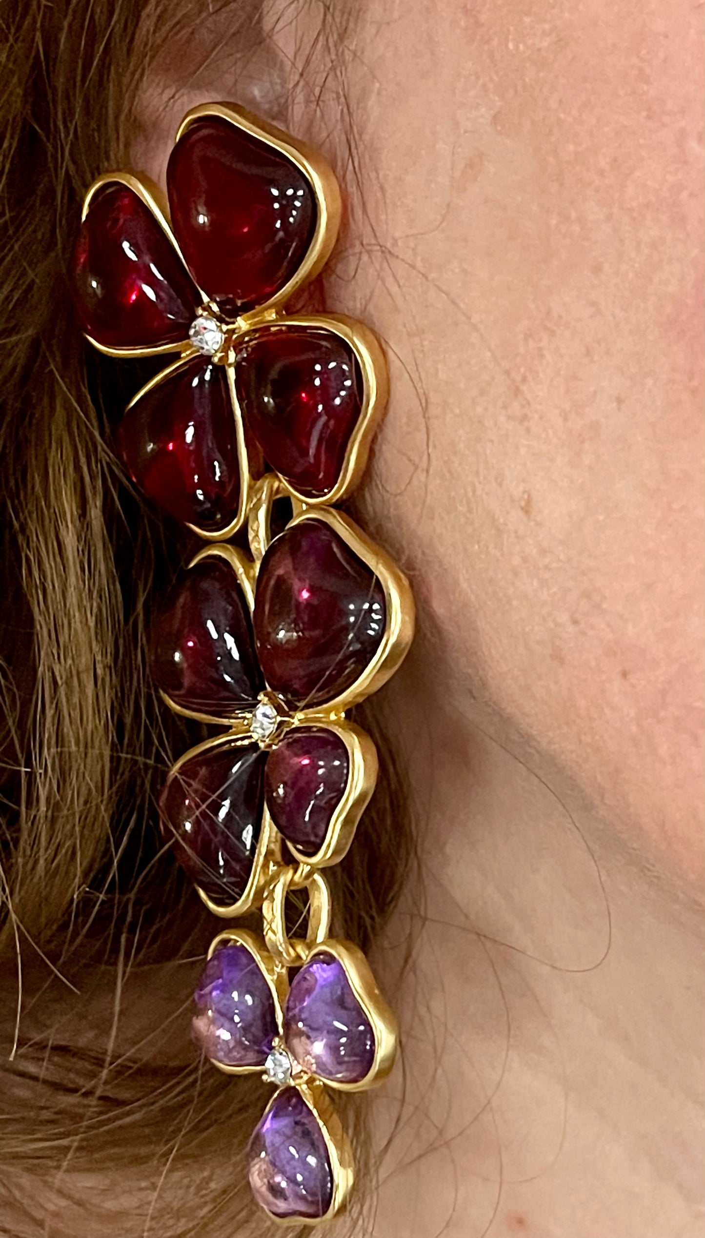 Boucles d'oreilles Trèfle et épingle YSL française émaillée