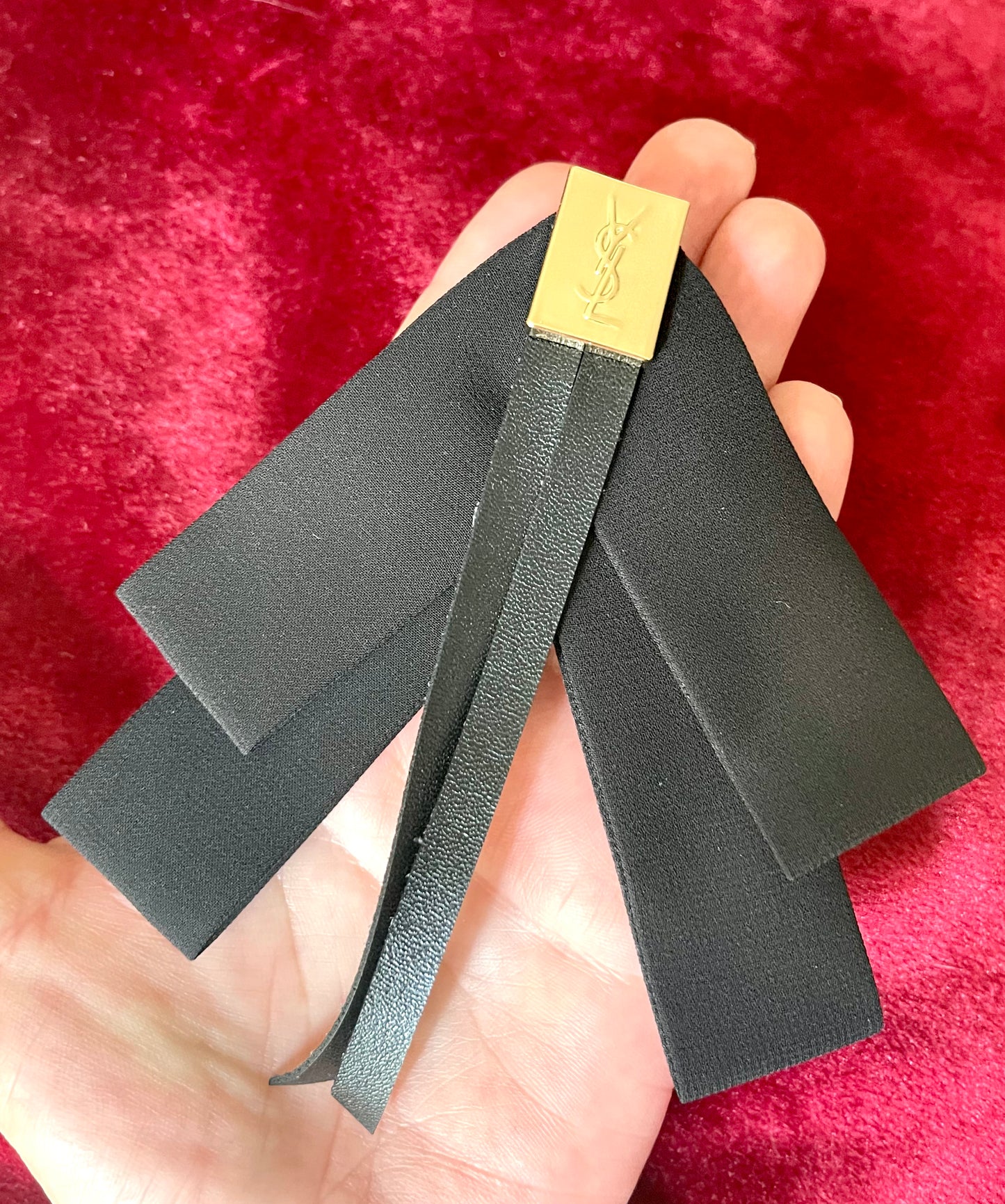 Yves Saint Laurent Black Fabric Bow Style Pin