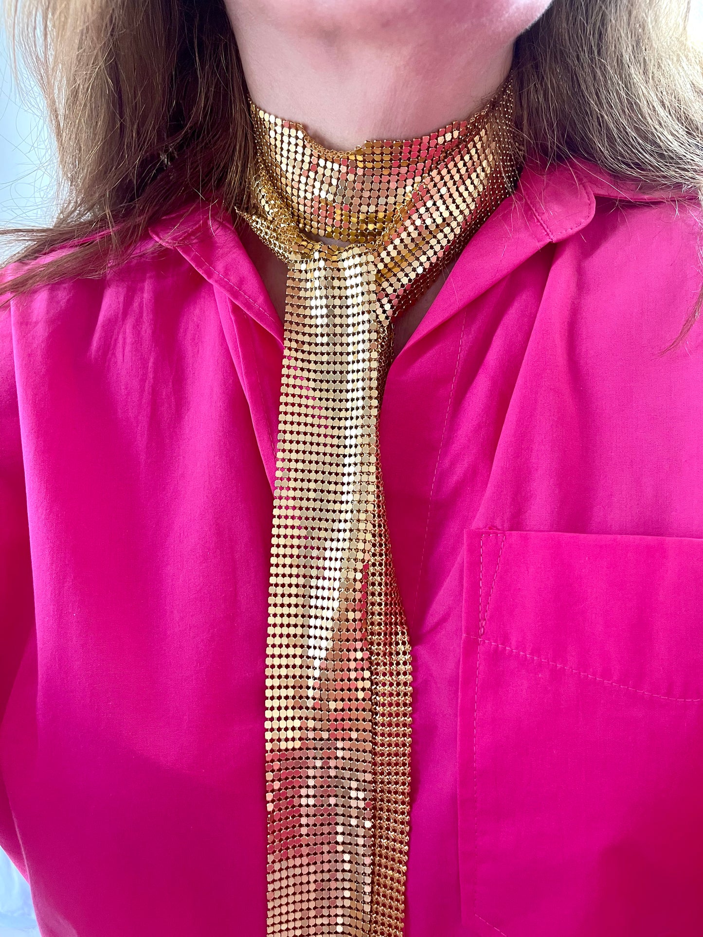 Silver Pixel Metal Scarf Necklace