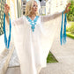 Handmade White & Blue Chiffon Abaya Dress