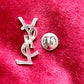 Silver Tone Authentic YSL Unisex Metal Pin Daily Use