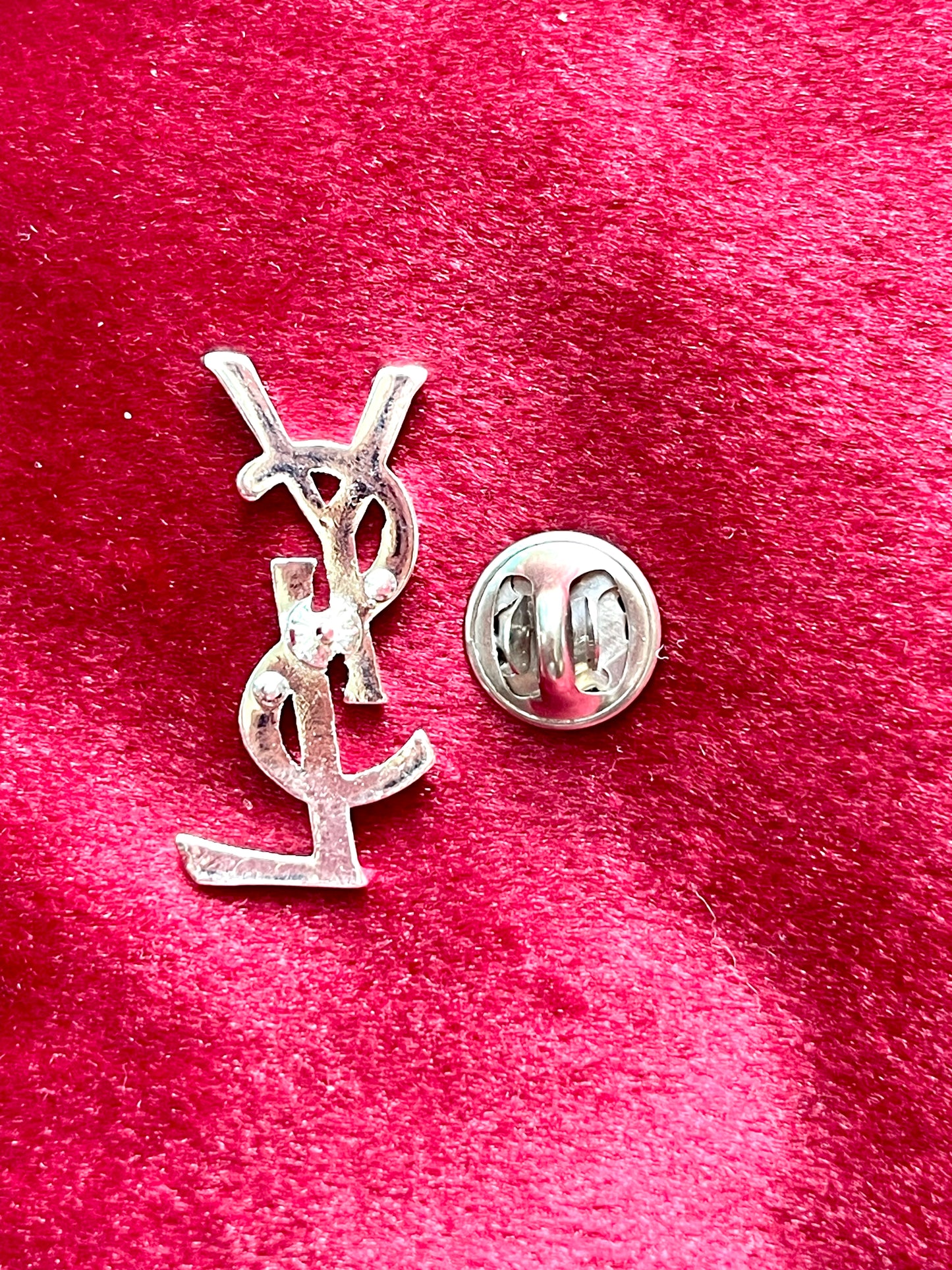 Silver Tone Authentic YSL Unisex Metal Pin Daily Use