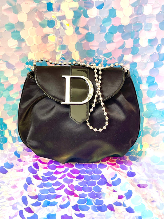 Pochette et chaîne noires Dior Vintage